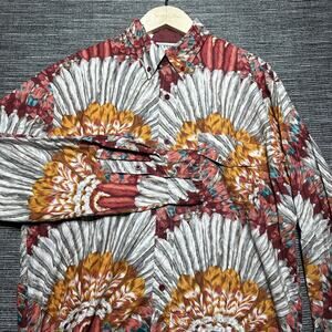 Roper Shirt Men's Large Red Floral Western Rdeo Long Sleeve Button Up Vintage